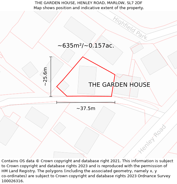 THE GARDEN HOUSE, HENLEY ROAD, MARLOW, SL7 2DF: Plot and title map