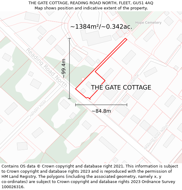THE GATE COTTAGE, READING ROAD NORTH, FLEET, GU51 4AQ: Plot and title map