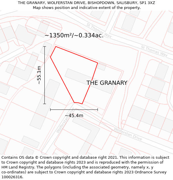 THE GRANARY, WOLFERSTAN DRIVE, BISHOPDOWN, SALISBURY, SP1 3XZ: Plot and title map