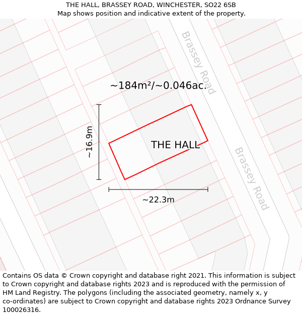 THE HALL, BRASSEY ROAD, WINCHESTER, SO22 6SB: Plot and title map