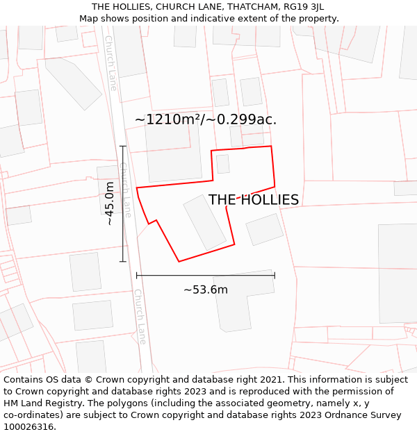 THE HOLLIES, CHURCH LANE, THATCHAM, RG19 3JL: Plot and title map