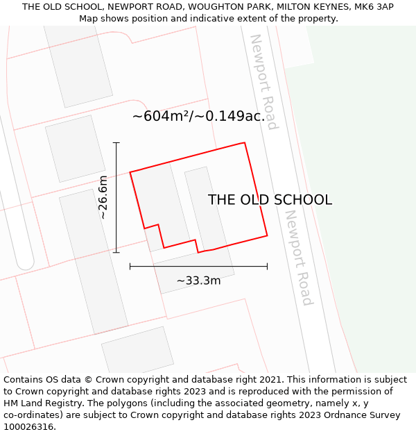 THE OLD SCHOOL, NEWPORT ROAD, WOUGHTON PARK, MILTON KEYNES, MK6 3AP: Plot and title map