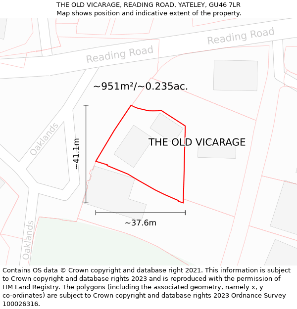 THE OLD VICARAGE, READING ROAD, YATELEY, GU46 7LR: Plot and title map