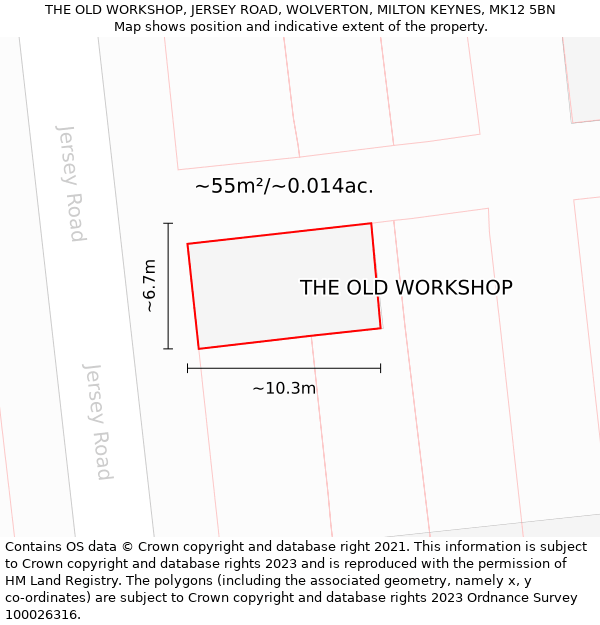 THE OLD WORKSHOP, JERSEY ROAD, WOLVERTON, MILTON KEYNES, MK12 5BN: Plot and title map