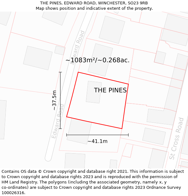 THE PINES, EDWARD ROAD, WINCHESTER, SO23 9RB: Plot and title map