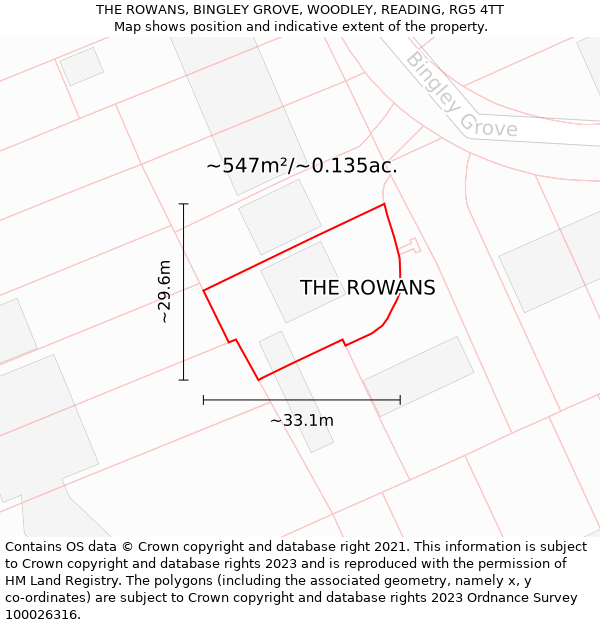 THE ROWANS, BINGLEY GROVE, WOODLEY, READING, RG5 4TT: Plot and title map