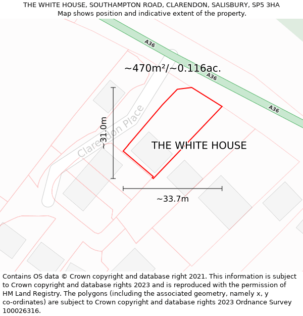 THE WHITE HOUSE, SOUTHAMPTON ROAD, CLARENDON, SALISBURY, SP5 3HA: Plot and title map