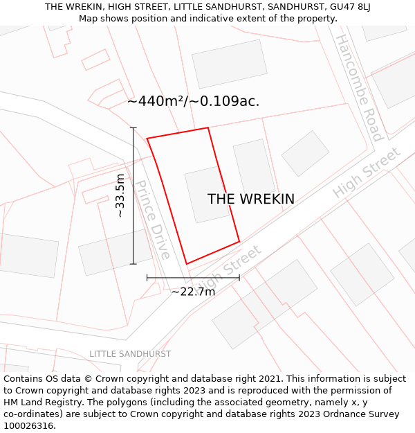 THE WREKIN, HIGH STREET, LITTLE SANDHURST, SANDHURST, GU47 8LJ: Plot and title map