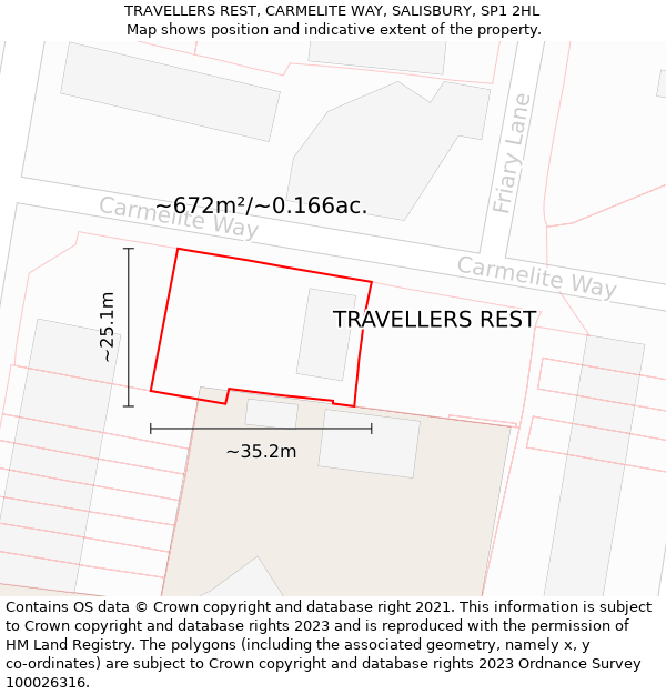 TRAVELLERS REST, CARMELITE WAY, SALISBURY, SP1 2HL: Plot and title map