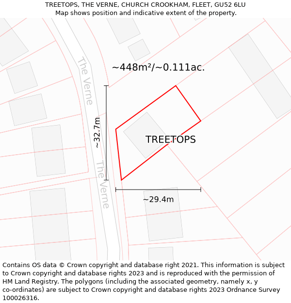 TREETOPS, THE VERNE, CHURCH CROOKHAM, FLEET, GU52 6LU: Plot and title map