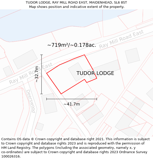 TUDOR LODGE, RAY MILL ROAD EAST, MAIDENHEAD, SL6 8ST: Plot and title map