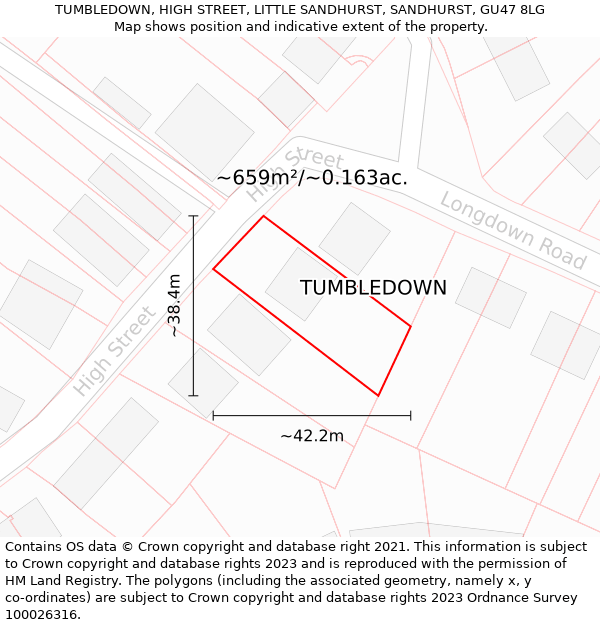TUMBLEDOWN, HIGH STREET, LITTLE SANDHURST, SANDHURST, GU47 8LG: Plot and title map