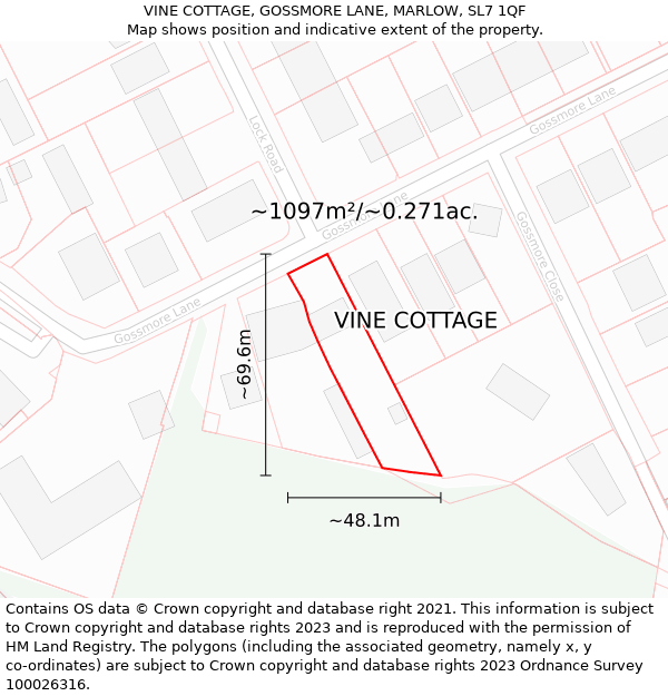 VINE COTTAGE, GOSSMORE LANE, MARLOW, SL7 1QF: Plot and title map