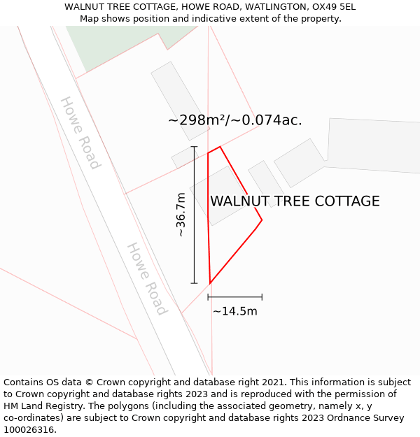 WALNUT TREE COTTAGE, HOWE ROAD, WATLINGTON, OX49 5EL: Plot and title map