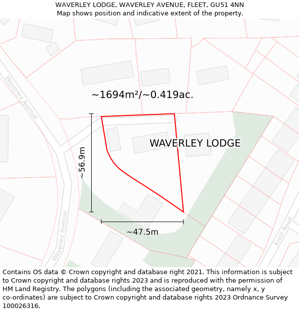 WAVERLEY LODGE, WAVERLEY AVENUE, FLEET, GU51 4NN: Plot and title map