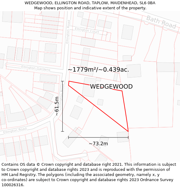 WEDGEWOOD, ELLINGTON ROAD, TAPLOW, MAIDENHEAD, SL6 0BA: Plot and title map
