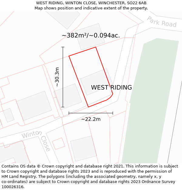 WEST RIDING, WINTON CLOSE, WINCHESTER, SO22 6AB: Plot and title map