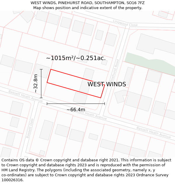 WEST WINDS, PINEHURST ROAD, SOUTHAMPTON, SO16 7FZ: Plot and title map