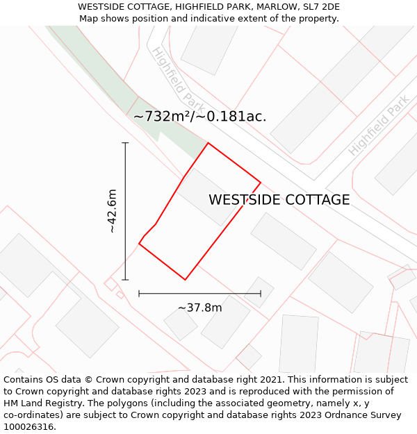 WESTSIDE COTTAGE, HIGHFIELD PARK, MARLOW, SL7 2DE: Plot and title map