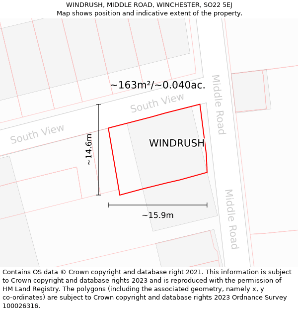 WINDRUSH, MIDDLE ROAD, WINCHESTER, SO22 5EJ: Plot and title map