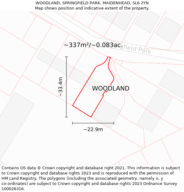 WOODLAND, SPRINGFIELD PARK, MAIDENHEAD, SL6 2YN: Plot and title map