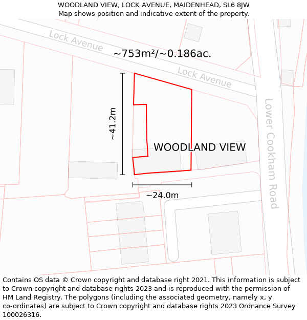 WOODLAND VIEW, LOCK AVENUE, MAIDENHEAD, SL6 8JW: Plot and title map