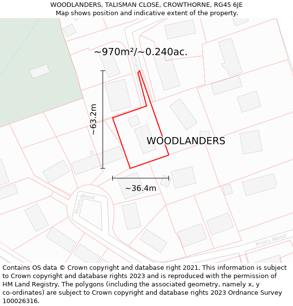 WOODLANDERS, TALISMAN CLOSE, CROWTHORNE, RG45 6JE: Plot and title map