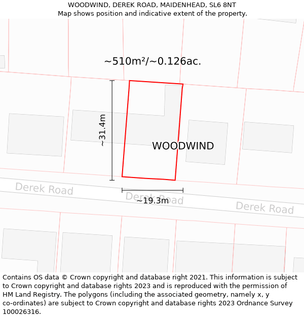 WOODWIND, DEREK ROAD, MAIDENHEAD, SL6 8NT: Plot and title map
