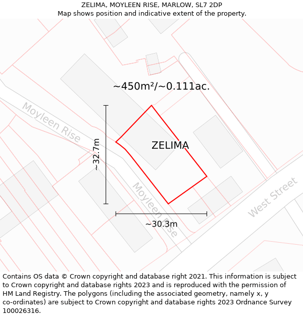 ZELIMA, MOYLEEN RISE, MARLOW, SL7 2DP: Plot and title map