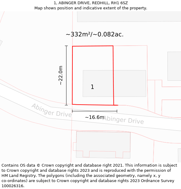 1, ABINGER DRIVE, REDHILL, RH1 6SZ: Plot and title map