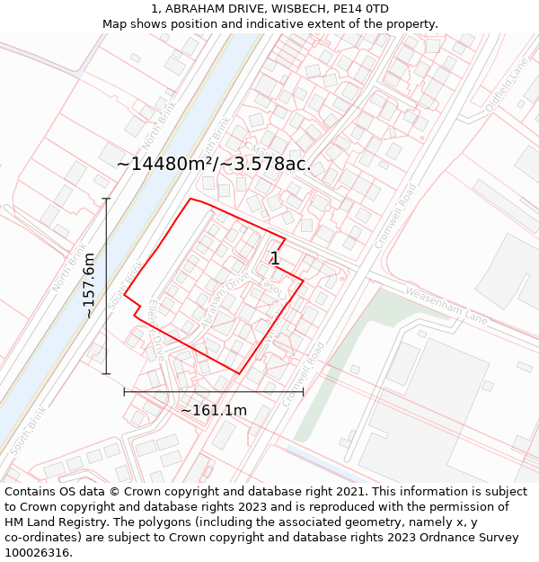 1, ABRAHAM DRIVE, WISBECH, PE14 0TD: Plot and title map