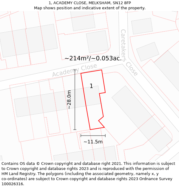 1, ACADEMY CLOSE, MELKSHAM, SN12 8FP: Plot and title map