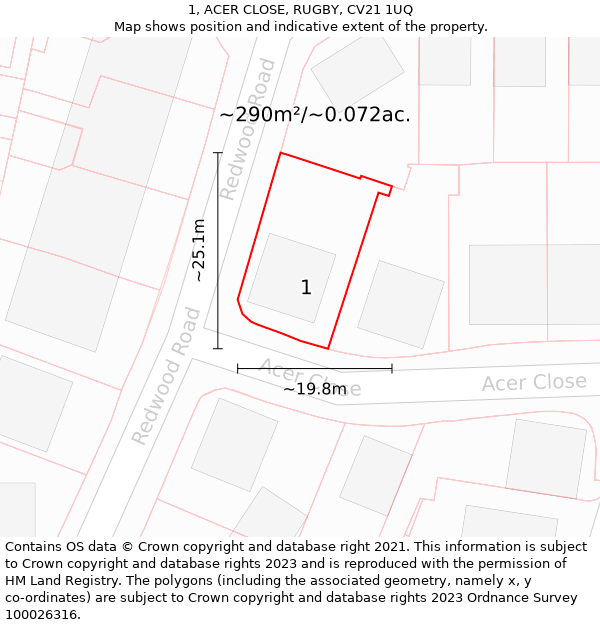 1, ACER CLOSE, RUGBY, CV21 1UQ: Plot and title map