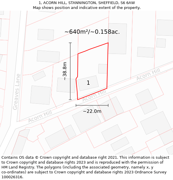 1, ACORN HILL, STANNINGTON, SHEFFIELD, S6 6AW: Plot and title map