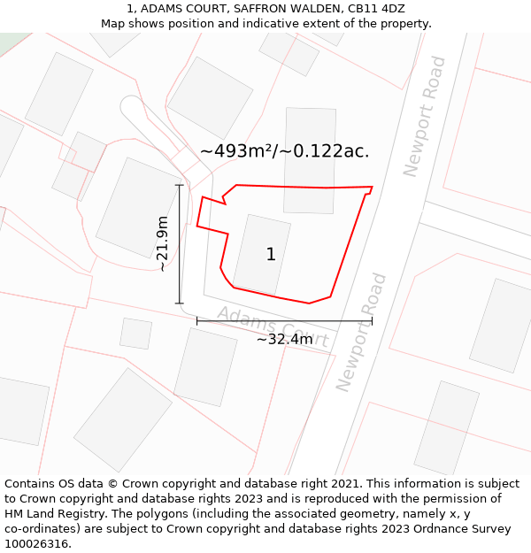 1, ADAMS COURT, SAFFRON WALDEN, CB11 4DZ: Plot and title map