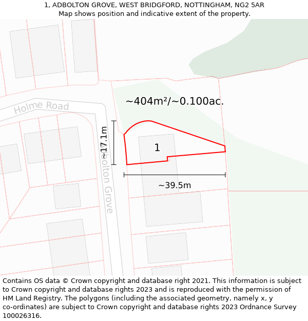 1, ADBOLTON GROVE, WEST BRIDGFORD, NOTTINGHAM, NG2 5AR: Plot and title map