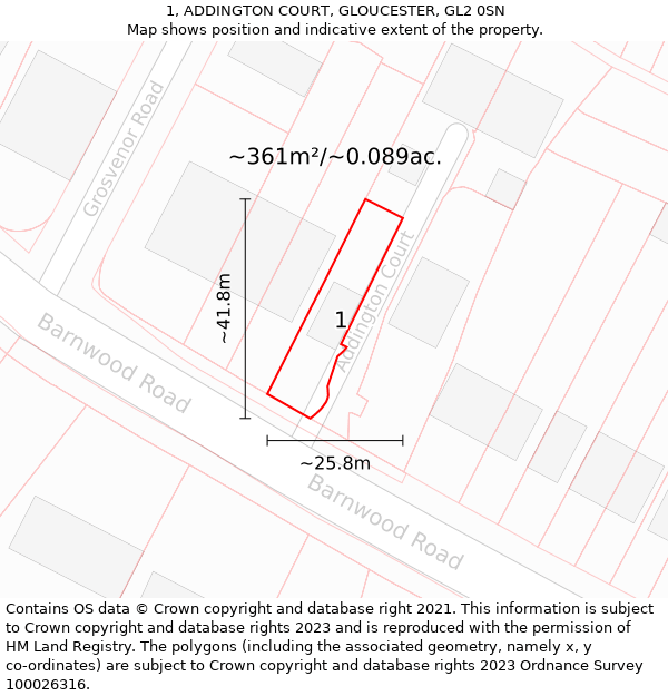 1, ADDINGTON COURT, GLOUCESTER, GL2 0SN: Plot and title map