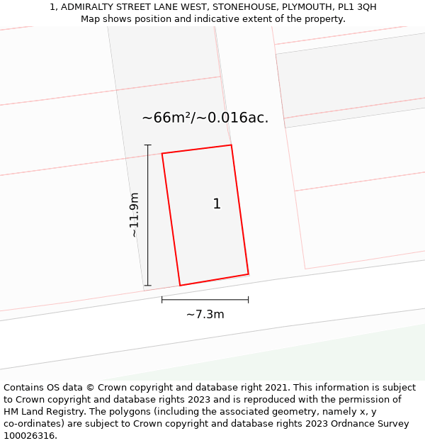 1, ADMIRALTY STREET LANE WEST, STONEHOUSE, PLYMOUTH, PL1 3QH: Plot and title map