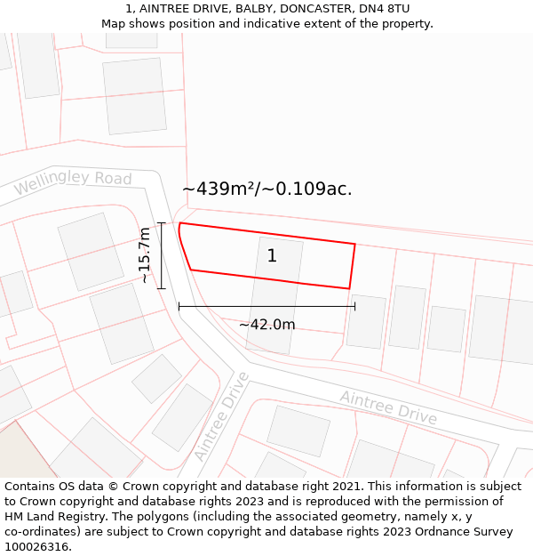 1, AINTREE DRIVE, BALBY, DONCASTER, DN4 8TU: Plot and title map