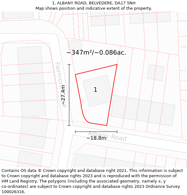 1, ALBANY ROAD, BELVEDERE, DA17 5NH: Plot and title map