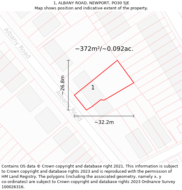 1, ALBANY ROAD, NEWPORT, PO30 5JE: Plot and title map