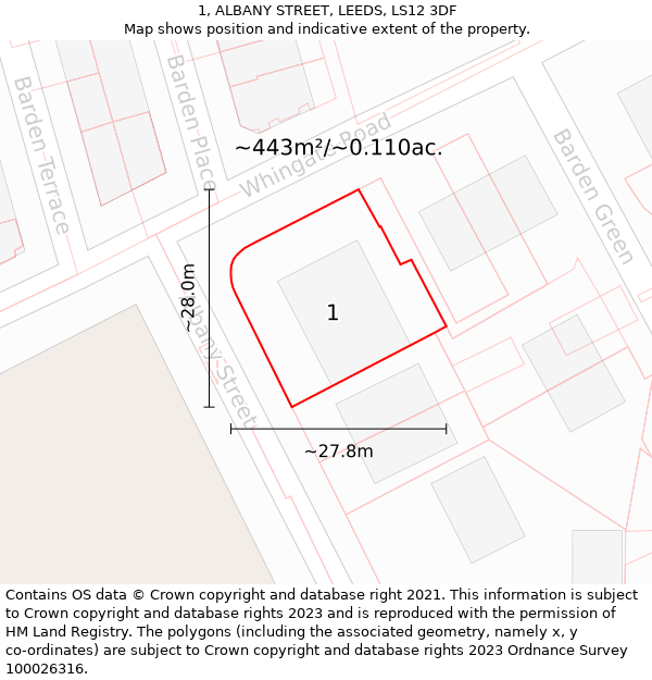 1, ALBANY STREET, LEEDS, LS12 3DF: Plot and title map