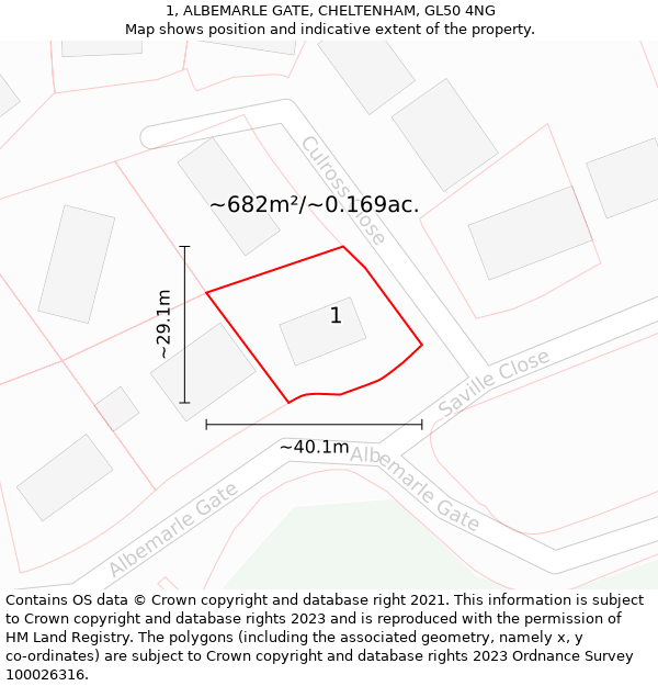 1, ALBEMARLE GATE, CHELTENHAM, GL50 4NG: Plot and title map