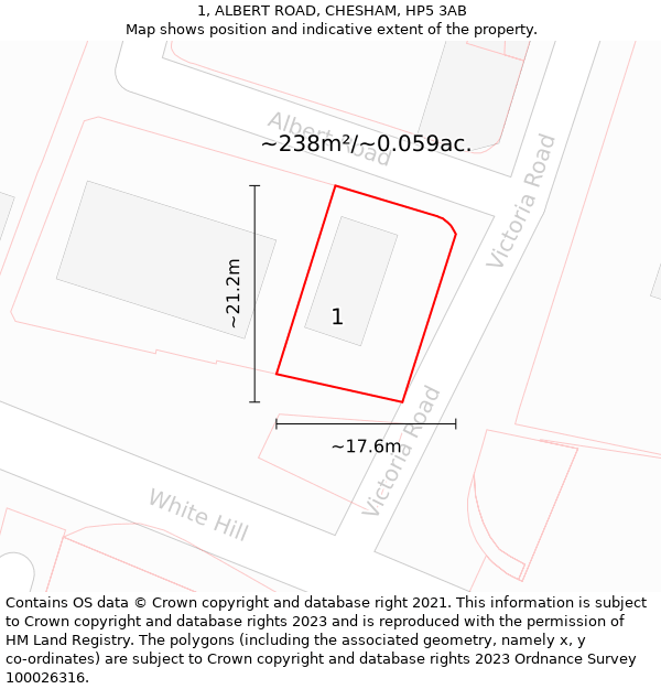 1, ALBERT ROAD, CHESHAM, HP5 3AB: Plot and title map