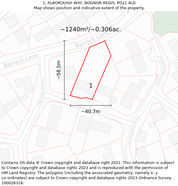 1, ALBOROUGH WAY, BOGNOR REGIS, PO21 4LD: Plot and title map