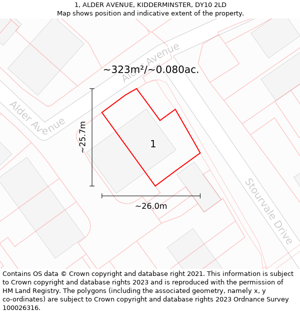 1, ALDER AVENUE, KIDDERMINSTER, DY10 2LD: Plot and title map