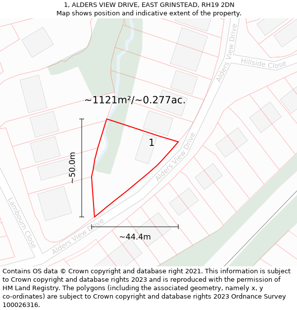 1, ALDERS VIEW DRIVE, EAST GRINSTEAD, RH19 2DN: Plot and title map