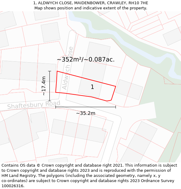 1, ALDWYCH CLOSE, MAIDENBOWER, CRAWLEY, RH10 7HE: Plot and title map