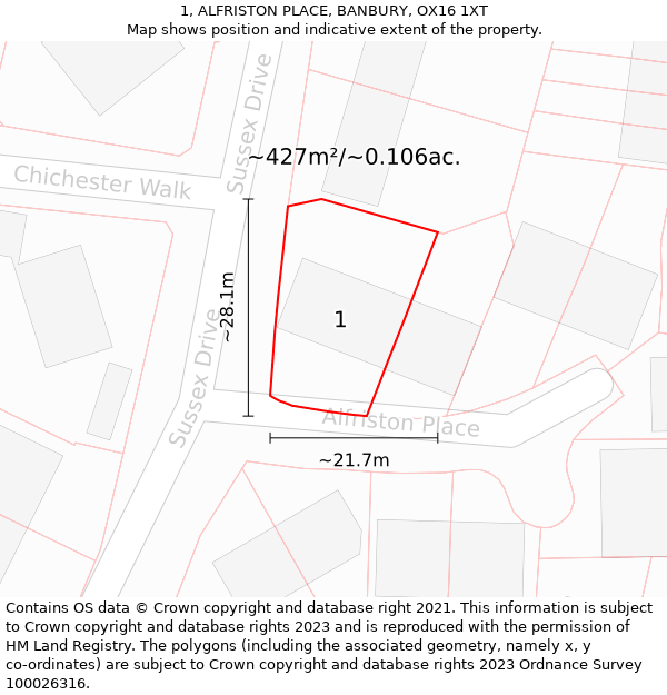 1, ALFRISTON PLACE, BANBURY, OX16 1XT: Plot and title map