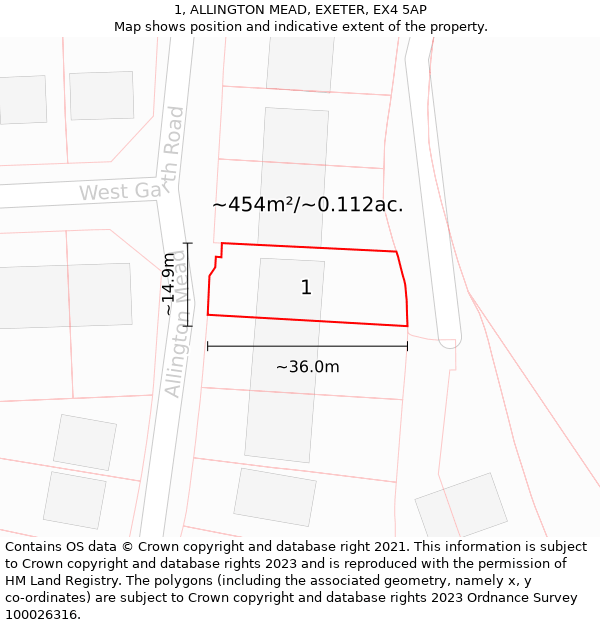 1, ALLINGTON MEAD, EXETER, EX4 5AP: Plot and title map